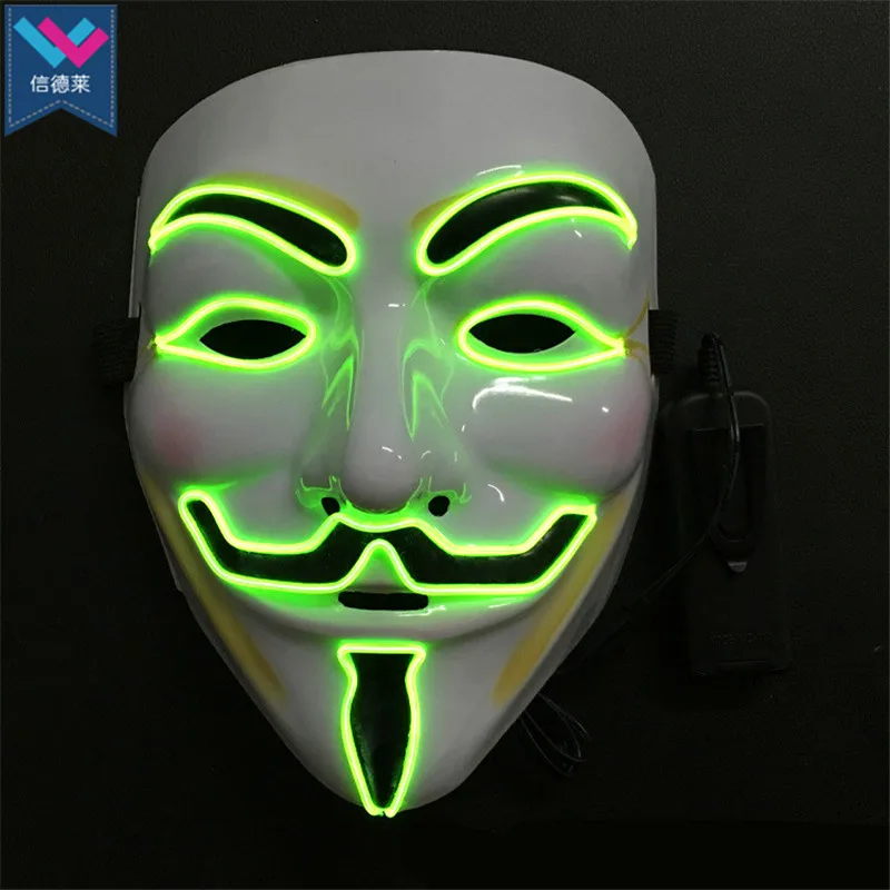Halloween Vendetta EL Mask 10 Colors PVC Neon Glow Masks for Festival Carnival Dance Night Party Decoration