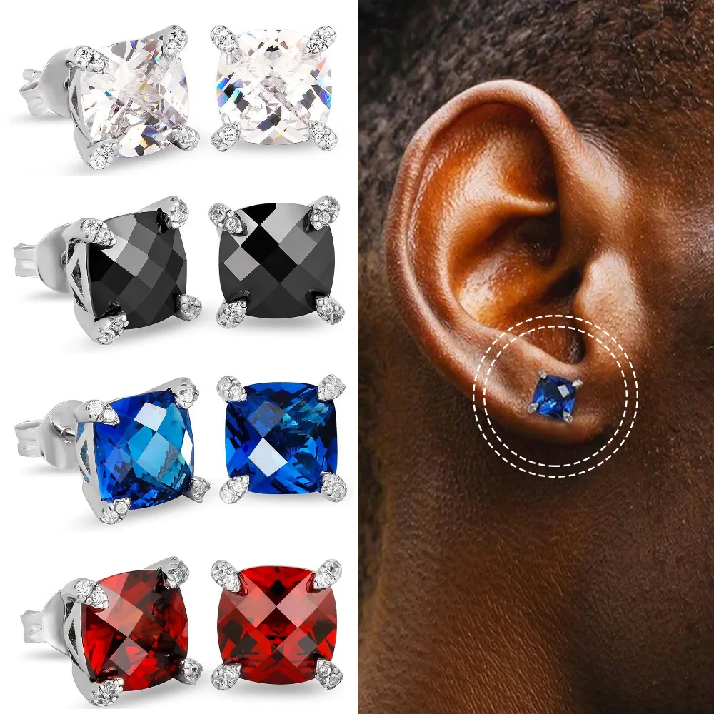 Hippie Square Multicolour Cubic Zirconia Hip Hop Stud Earrings