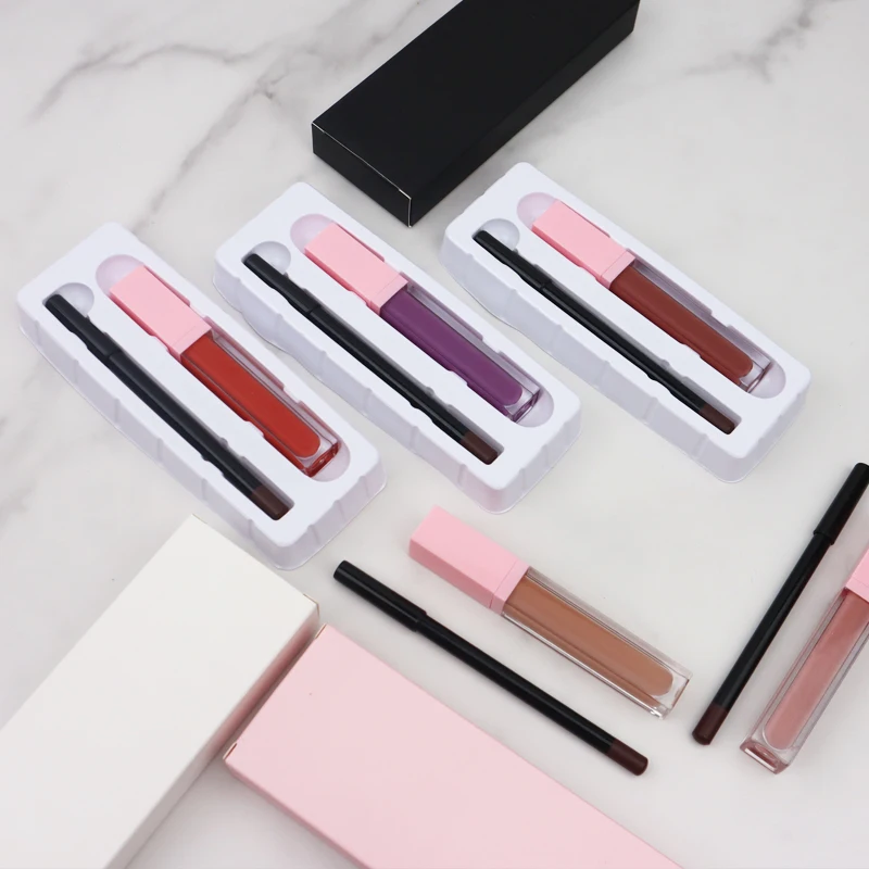private label organic lipliner and liquid lipstick dual lip liner set