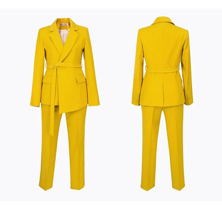 Заводская оптовая продажа под заказ OMD Высокое качество маленький пояс желтые женские брюки красный костюм