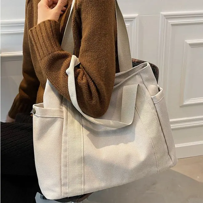 Luxury Woman Tote Handbag Fashion Tote Cotton Canvas Bag With Pockets ...
