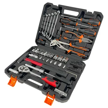 Multi-function 80 piece fast ratchet wrench machine repair sleeve assembly tool kit set