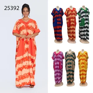 Wholesale New Fashion Loose Casual Striped Print Summer Muslim Robe Short Sleeve Dress