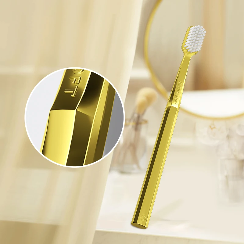 Luxury PBT Toothbrush in Gold and Silver High Quality Super Soft Bristles for Home Guests and Travel