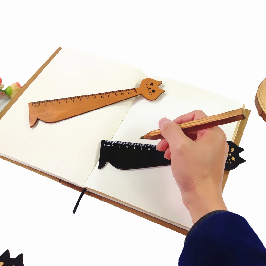 Vintage Cute Cat Design Wooden Ruler Students DIY Drawing Straight Edge ...