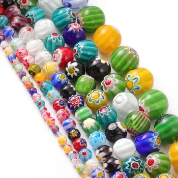 SUPERFINDINGS Perline Millefiori In Vetro - 120 Pezzi 6,4x3,2mm - 10 Colori Con Motivi Floreali - Per Creazione Gioielli Fai Da Te - 2