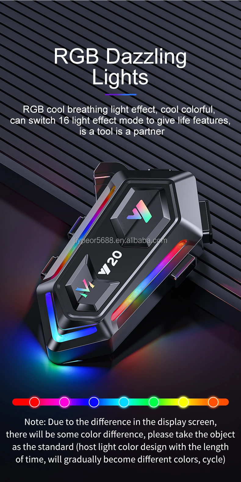 product tiypeor motorcycle helmet bt headset rider rgb colorful lights waterproof 1000mah music player communicator speakers-3