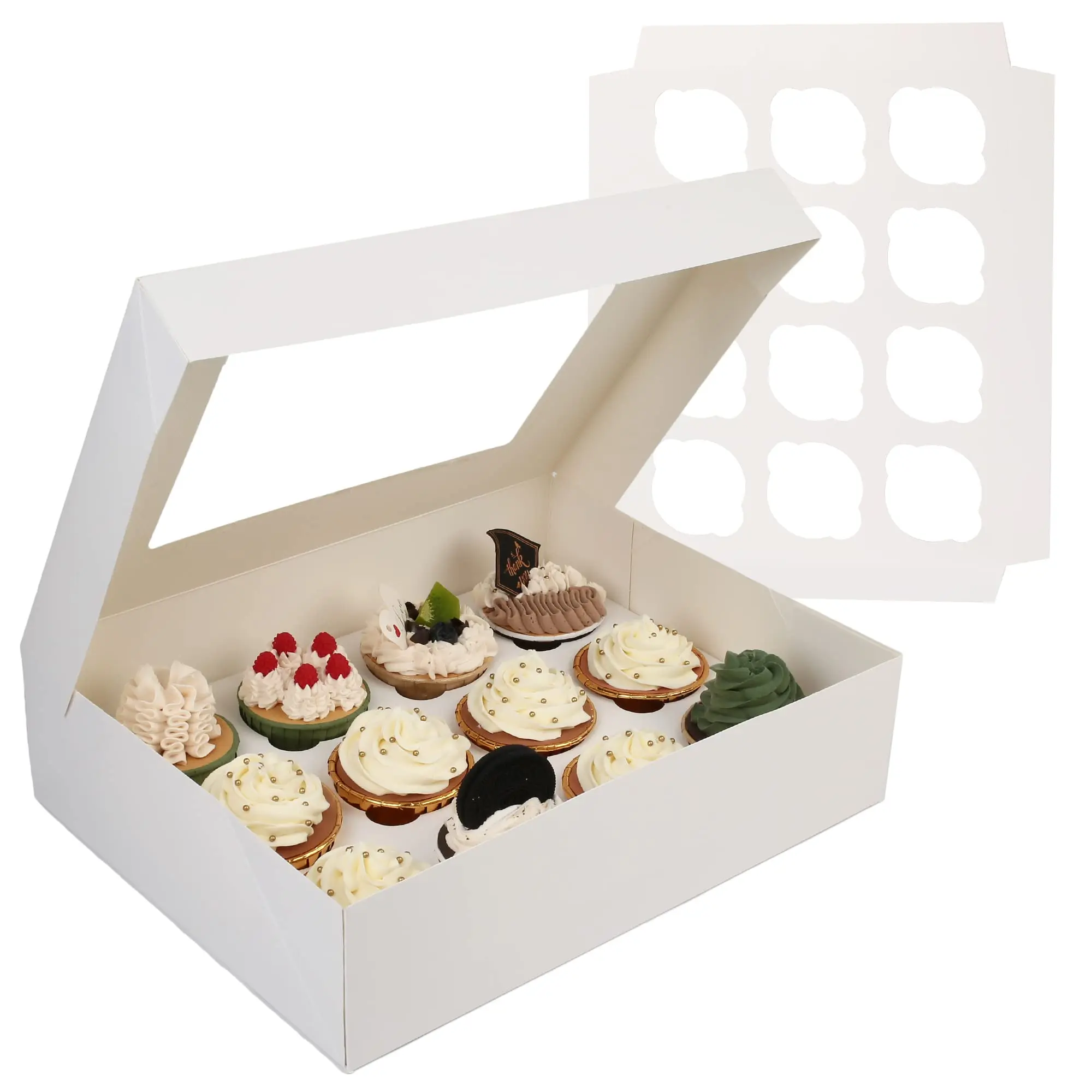 Custom Cardboard White Cake With Window Packing Box 4 Hole and 6 Holes Baking Cupcake Box Cupcake Boxes 12 Hole