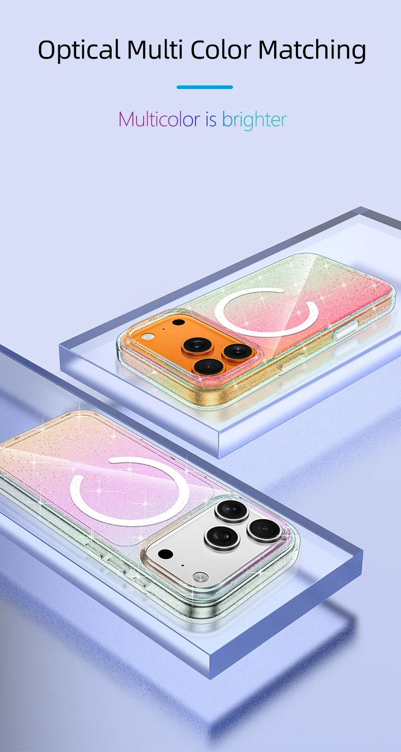 product soft tpupc phone case with anti yellow slim ultra magnetic glitter anti fingerprint texture phone case for iphone 17 pro-10