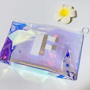 Luxury Elegant Pvc Make Up Bag Transparent Holographic Laser Plastic Ziplock Bag For Clothing/rainbow Zipper Bag