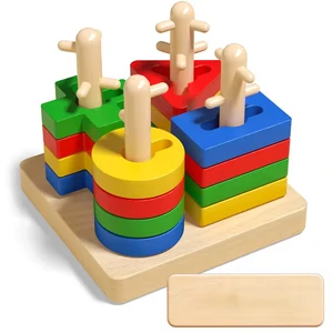 Montessori Toys for 1-3 Year Old Boys Girls Toddlers Color Recognition Stacker Shape Sorter Wooden Toy Learning Puzzles Gift
