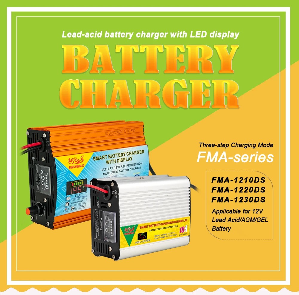 Sunchonglic 12v 10a Intelligent Battery Charger Agm Gel Lead Acid