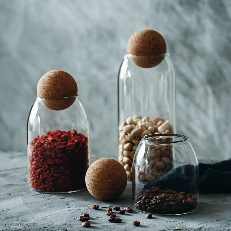 500ml 800ml 1000ml 1300ml High Borosilicate Glass Storage Jar with Cork ...