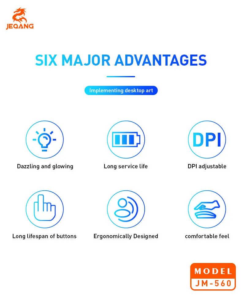 JEQANG JM-560 Wired USB Optical Backlit Ergonomic 7D Gaming Mouse Sliver Color for Computer Laptops in Stock