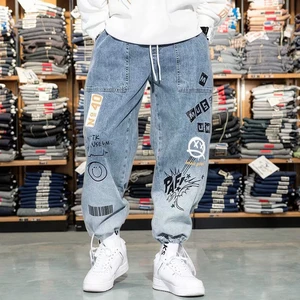OEM & ODM YOA Autumn New Trendy Brand Jeans for Men Loose Cartoon Graffiti Printed Denim