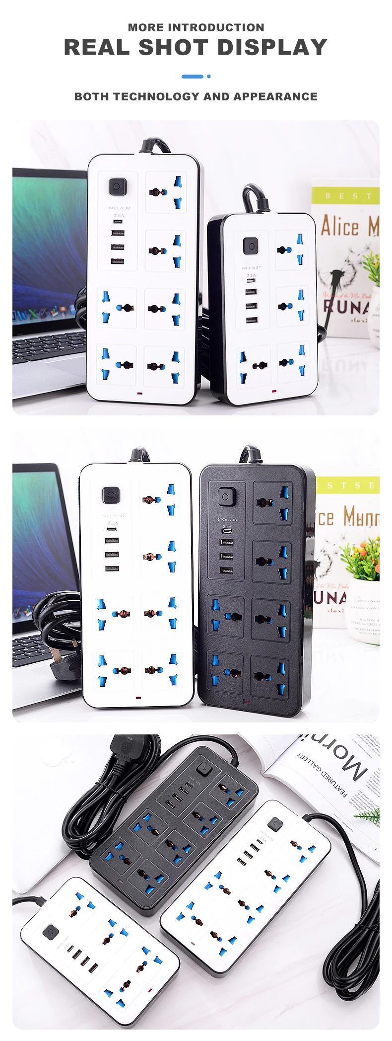 Long 3M Electric Socket with 6WAY Power Strip & 3 USB Ports