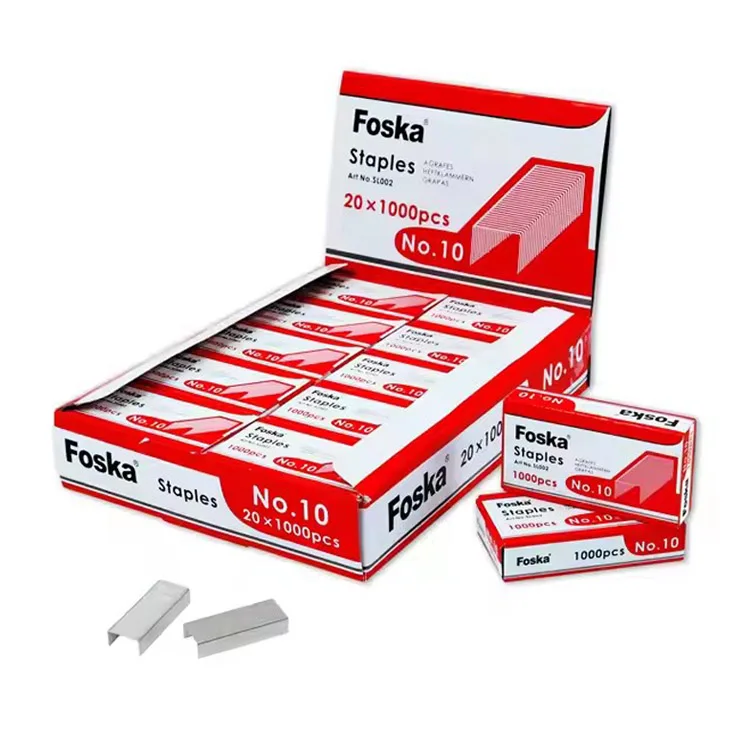 Foska Super Cost Effective Anti-rust Galvanized Wire No.10 Silver Staples for School Office Stationery Supplies