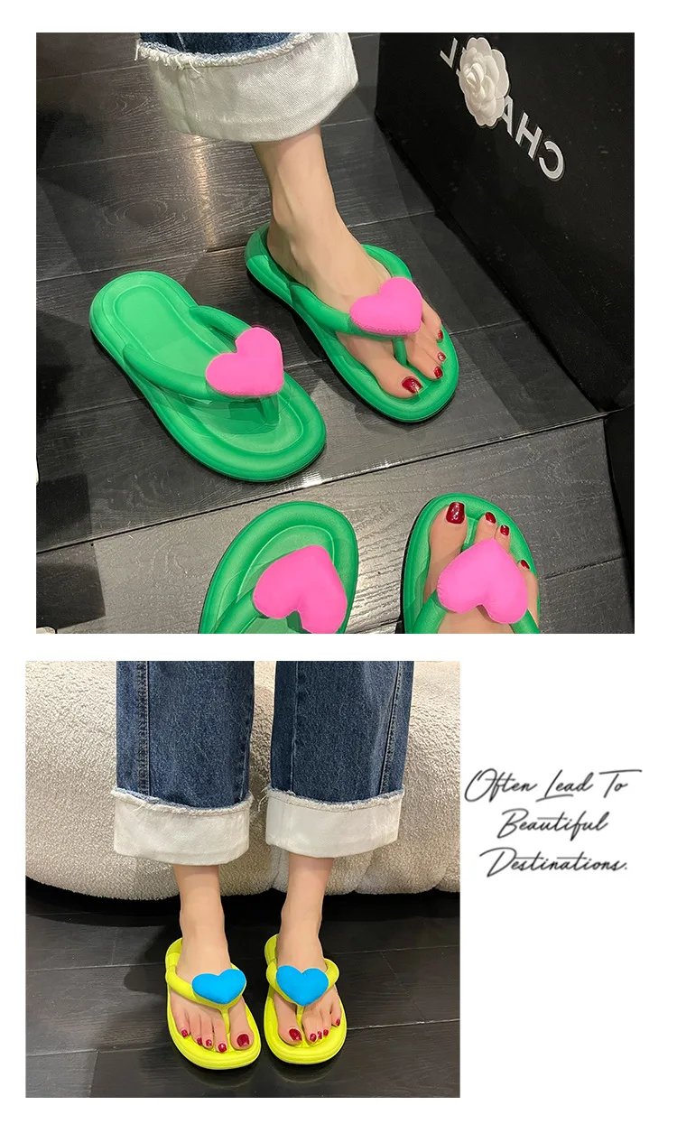 Super Cute Rainbow Slippers Women 2023 Summer Beach Flip-flops Girls Casual Flat Shoes