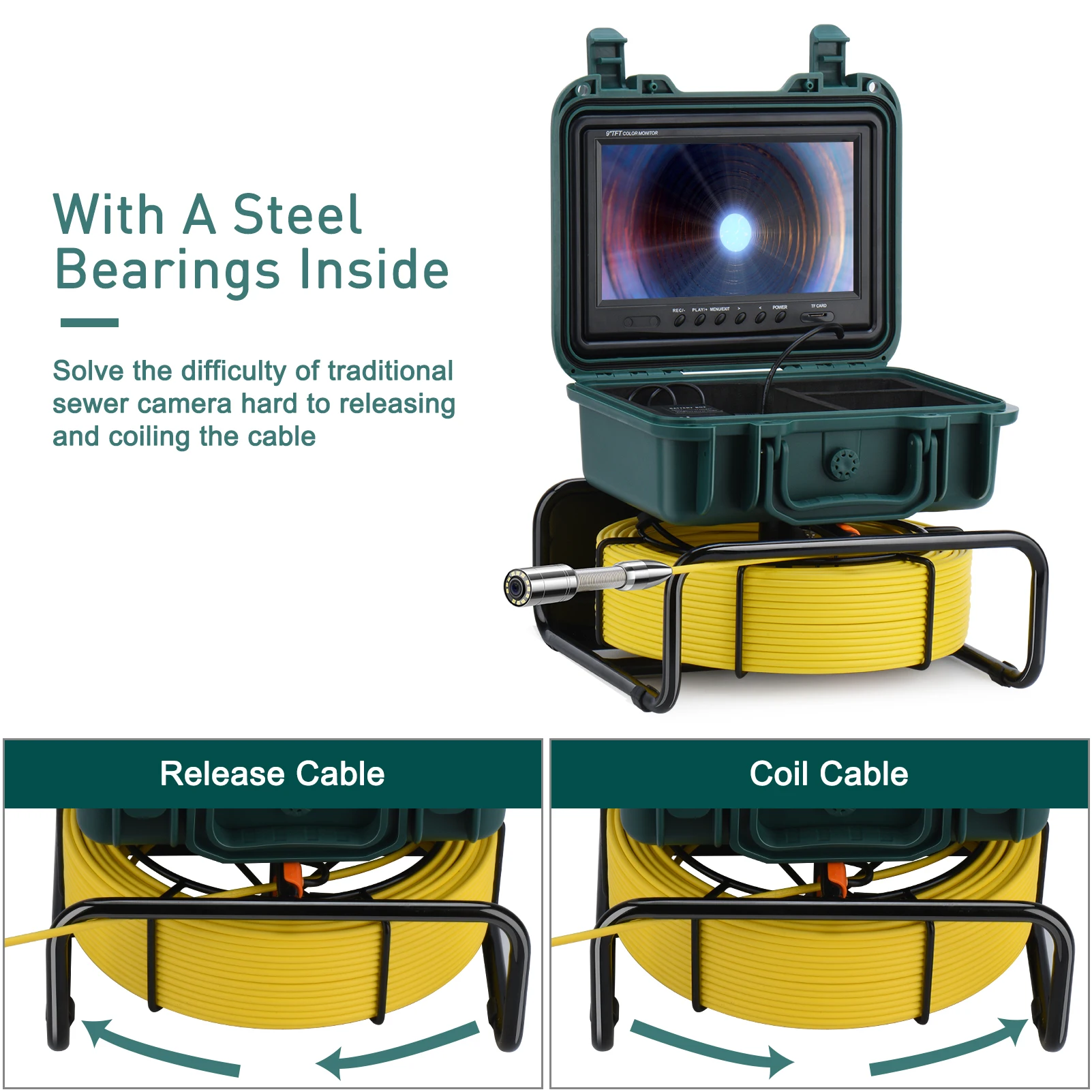 Factory Sewer Pipe Camera 9inch HD1080P Screen 512Hz Sonde/Transmitter & Self Leveling/Self-blancing for Drain Pipes Inspection  details
