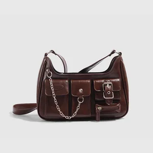 Hot Sale Woman PU Leather Handbag Travel Lady Handbag Chain Decoration Messenger Bag