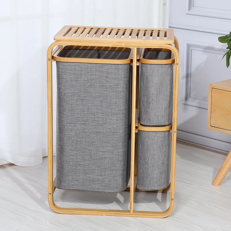 Foldable Classification of Dirty Clothes Storage Baskets for Household Storage Clothes Bamboo and Wood Storage Shelf Rack