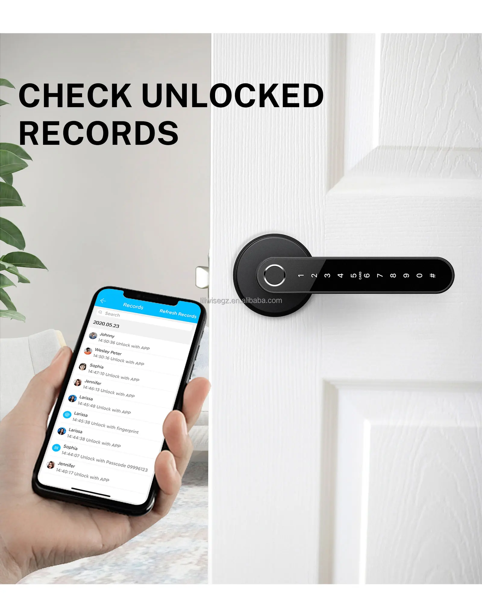 Smart Handle Lock with 6V Battery MF1 Card and 35~65mm Fit Electronic Door Lock for Secure Access 4