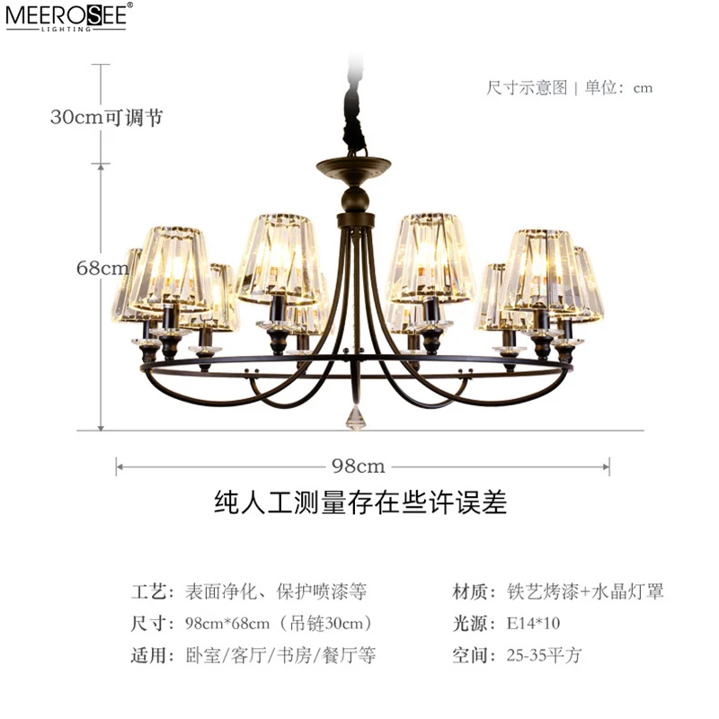 Meerosee Round Modern Rustic Crystal Chandelier Hanging Ceiling Light with Adjustable Chain for Dining Room Farmhouse MD86799