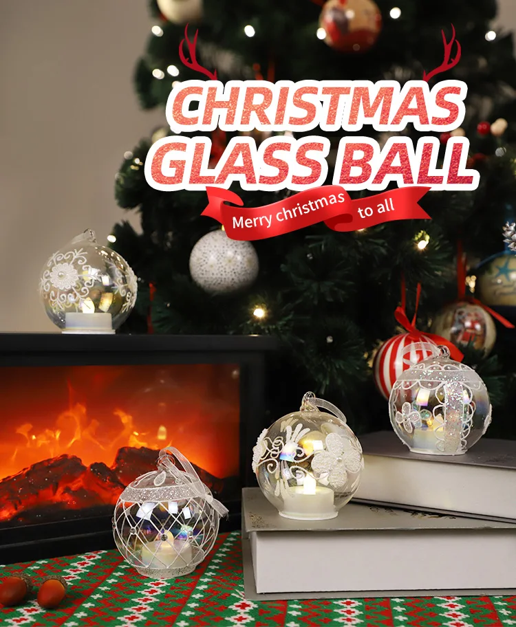 Custom 8cm Christmas Tree Glass Hanging Ball Safety Electrical Candle Lighted Up New Year Home Decorative Luxurious Pendant manufacture