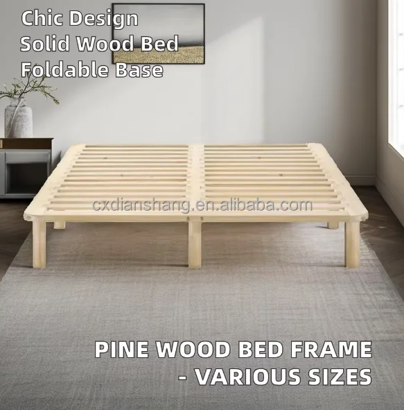 Modern Design Natural Solid Pine Wood Platform Bed Base Frame Simple ...