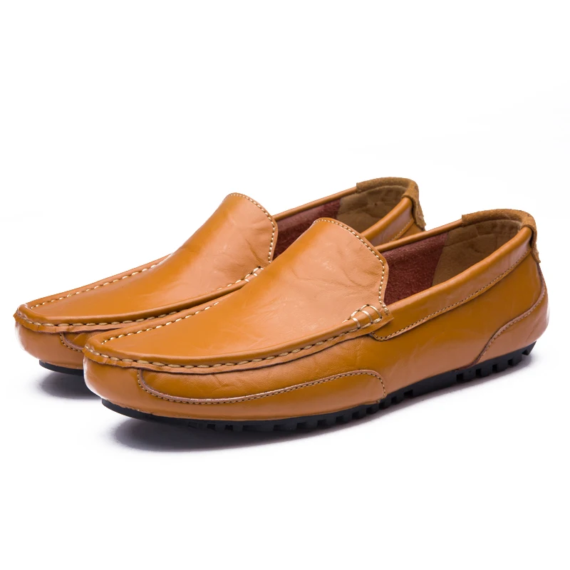 Men's Genuine Leather Shoes Waterproof Handmade Sewing Loafers Comfortable Casual Large Size 38-47 Walking Shoes Driving Shoes