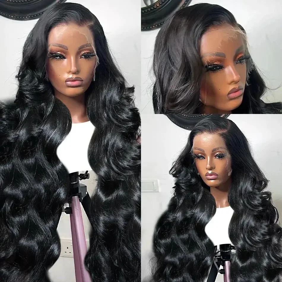 Pelucas frontales de encaje con ondas corporales de densidad 150%, cabello humano brasileño prearrancado para mujeres_voghion.com
