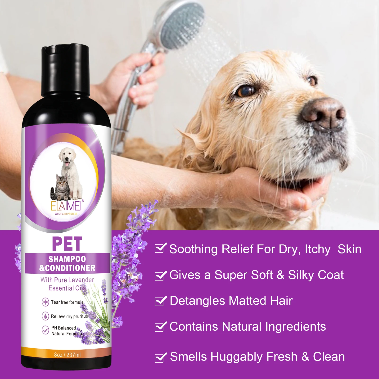 Elaimei Organic Pet Shampoo And Conditioner With Pure Lavender