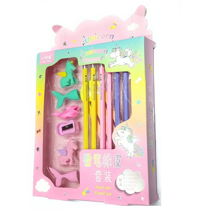 Soododo TZ0002 School Supply Stationery Set Mini Unicorn Eraser Pencil  Sharpener Set for Teenagers