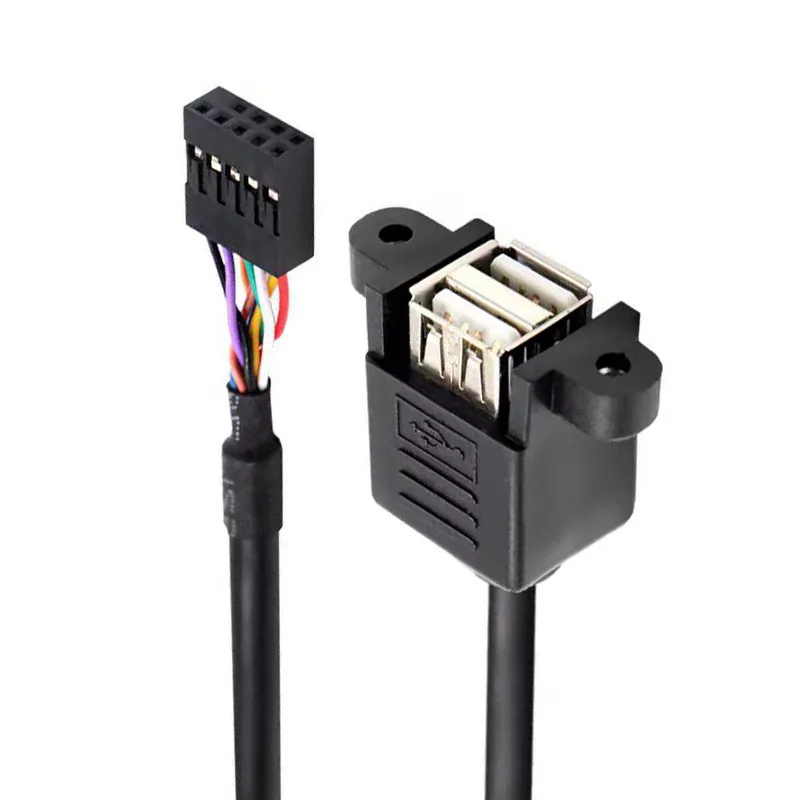 9-pin Header to Dual USB Extension Cable with Panel Mount Double USB Extension PVC Cable with Screw Dupont 2.54 Pitch