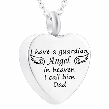 Cremation Jewelry Heart Shaped Stainless Steel Urn Necklace -I have a guardian Angel in heaven I call her Grandma-