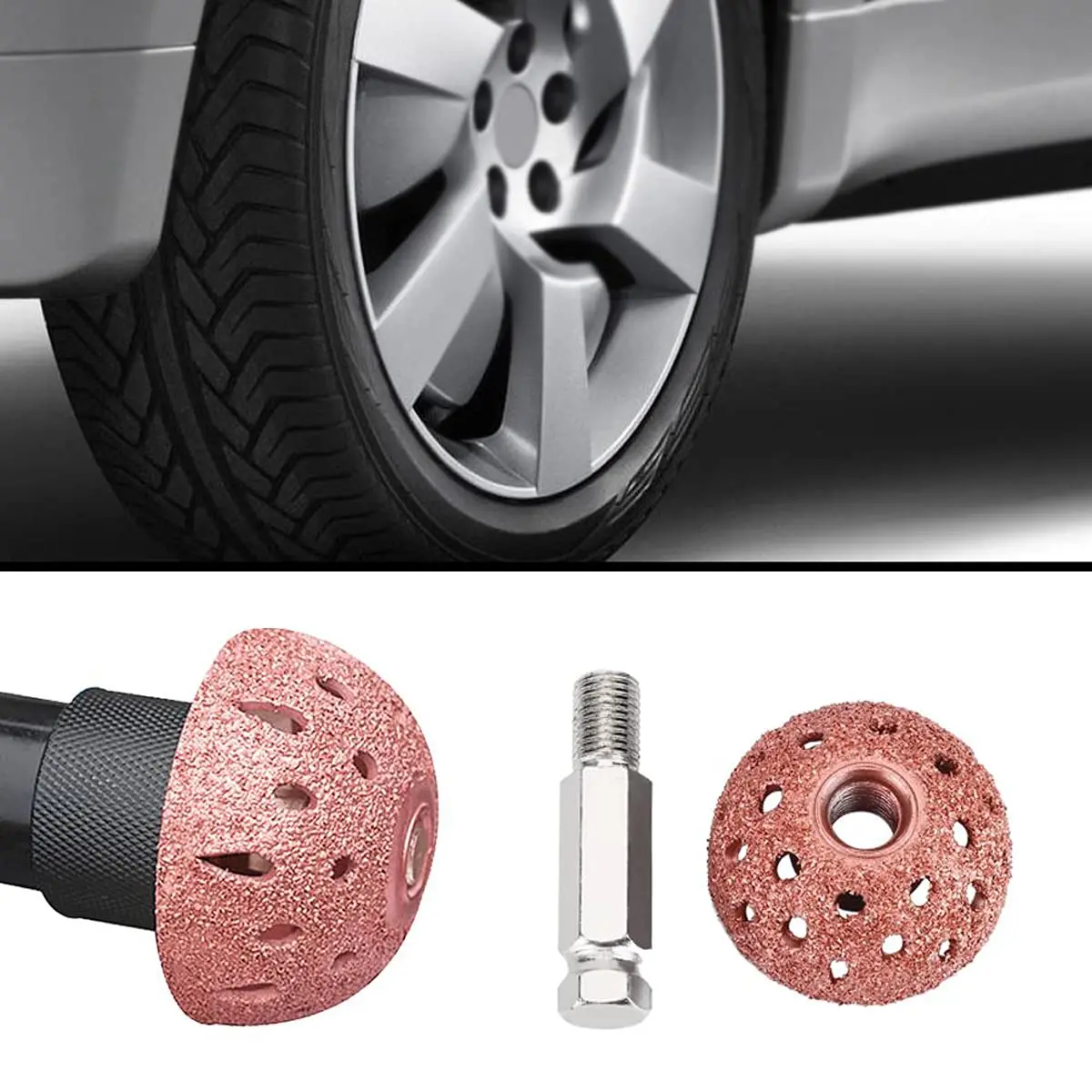 1.5 Inch 38mm 70 Grid Buffing Wheel for Tire,CSCTEK Universal 3/8-24 Thread Rubber Tungsten Steel Bowl Tool for Tire,Grinding Head with 11mm Shank Rod Adapter 0.43 inch 