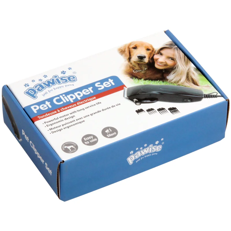 Pawise Powerful Low Noise 4 Interchangeable Comb Pet Clipper Set Dog Cat Grooming Trimmer With Adjustable Stainless Steel Blades