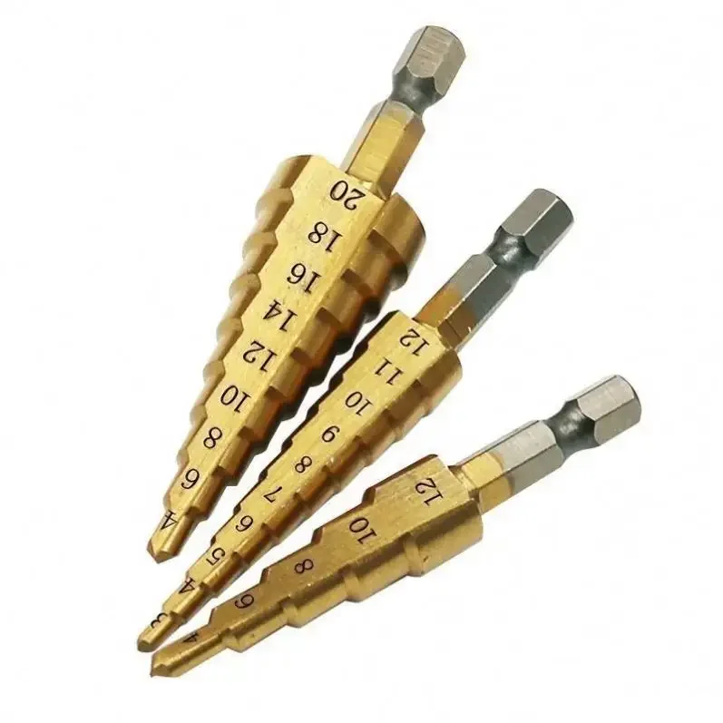 TEBAK 3Pcs 3-12mm 4-12mm 4-20mm Metal Working Heavy Duty HSS Spiral Grooved Well Drilling Step Drill Bit for Faster Drilling