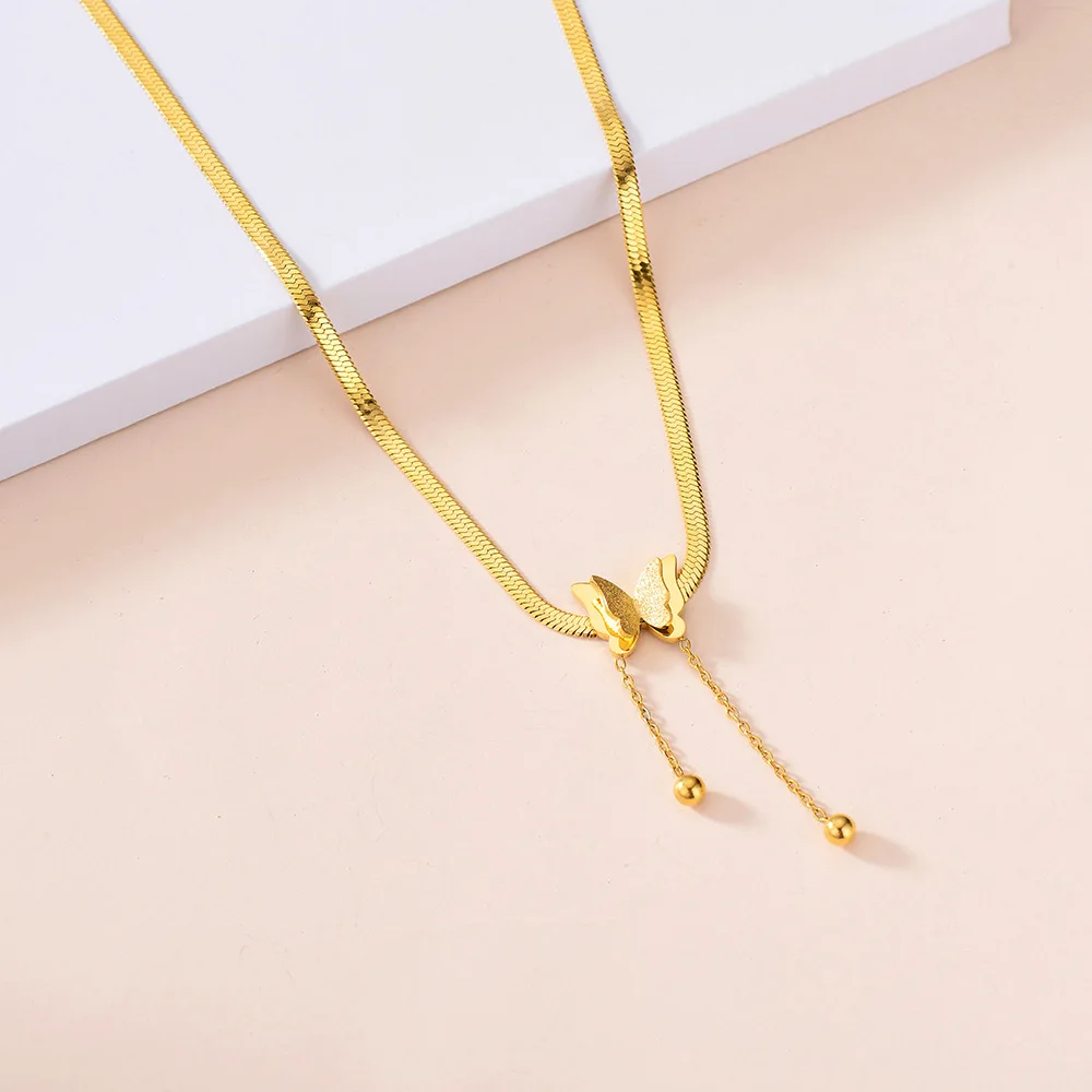 1pc Stainless Steel Gold Chain Vintage Seashell Butterfly Bee Pendant  Minimalist Personality Cold Style Fashion Casual Unisex Street Style  Christmas