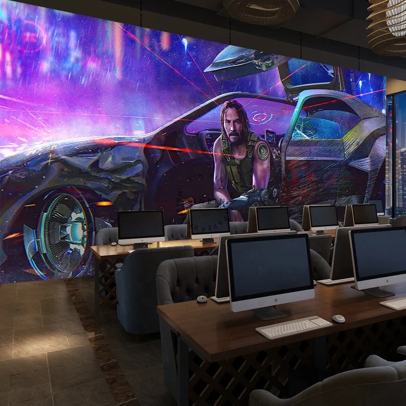 Modern 3D Cyberpunk Electronic Game Dynamic Background Wallpaper Waterproof and Moisture-Proof with Botanical Pattern