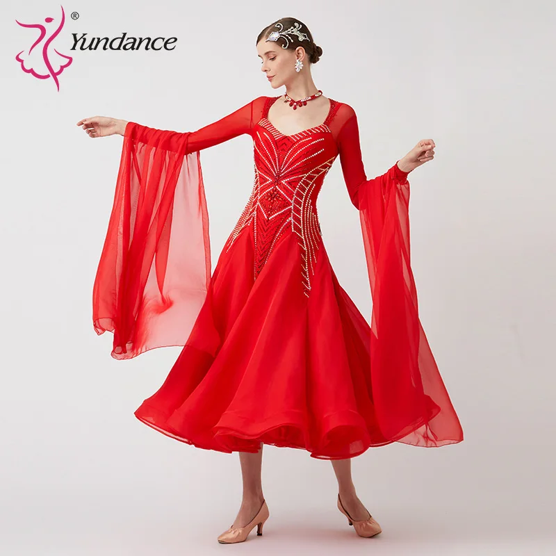 B-23182 Custom New International Standard Ballroom Dance Dress High Quality  Pearl Silk Ballroom Dance Dresses for Sale