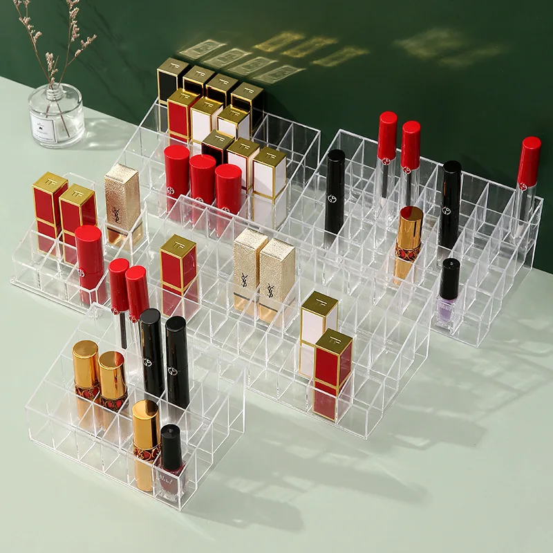 9/24/36/40 Grid Clear Lipstick Organizer Organizer Plastic Desktop Lipstick Holder Cosmetic Storage Box factory