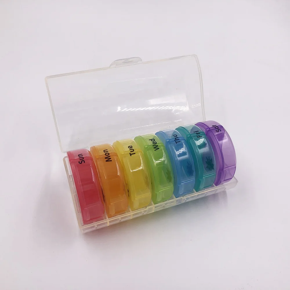 Органайзер для таблеток радужной круглой формы, 7 дней, 2 раза в день, большие ежедневные таблетки для таблеток/витаминов/рыбьего жира/добавок