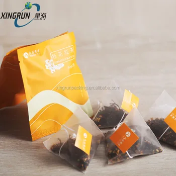 Wholesale Nylon Triangle Mesh Pyramids shaped Heat Seal Empty Tea Bag With String and label