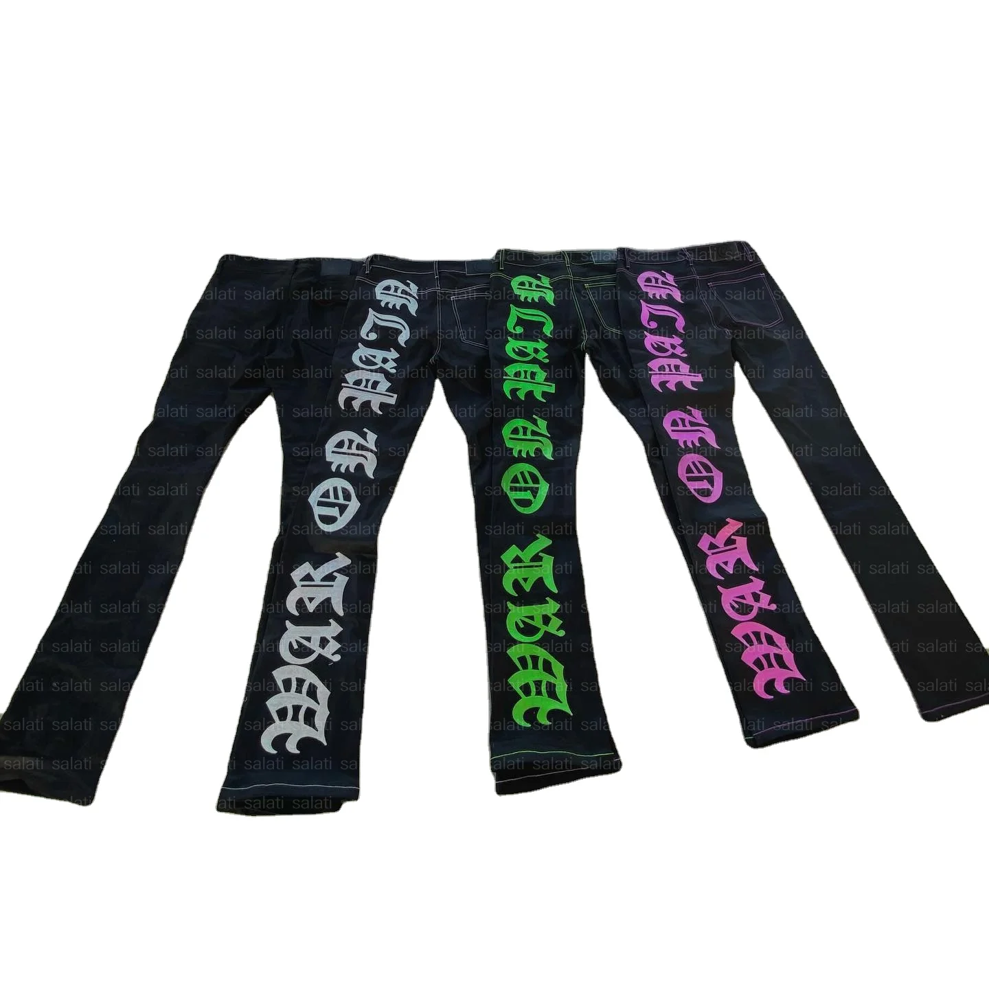 For High Waist Light Button Printed Skinny Heavy Cotton Stretch Hip Hop Streetwear Denim Trousers Stacked Jeans Pants Men