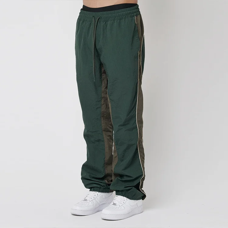 Oversize Nylon Jogger Pants Wholesale Elastic Waist Pipping Detail Thick Men Nylon Track Pants
