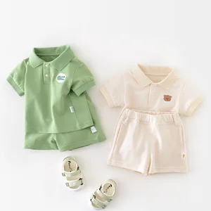 Custom Summer Fashionable 2-Piece Polo Shirt Shorts Set Thin Solid Pullover Closure Boy's Cotton Clothes Baby Clothing Sets