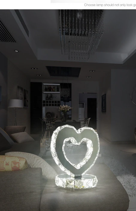 Heart-shaped table lamp simple decoration stainless steel crystal lamp bedroom table light living room LED lamp