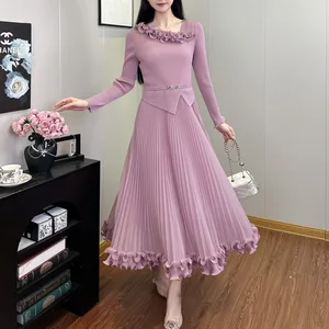 2025 Latest Design Women's Elegant Dress High Quality Ruffled Long Sleeve Stretch Casual Dress Factory