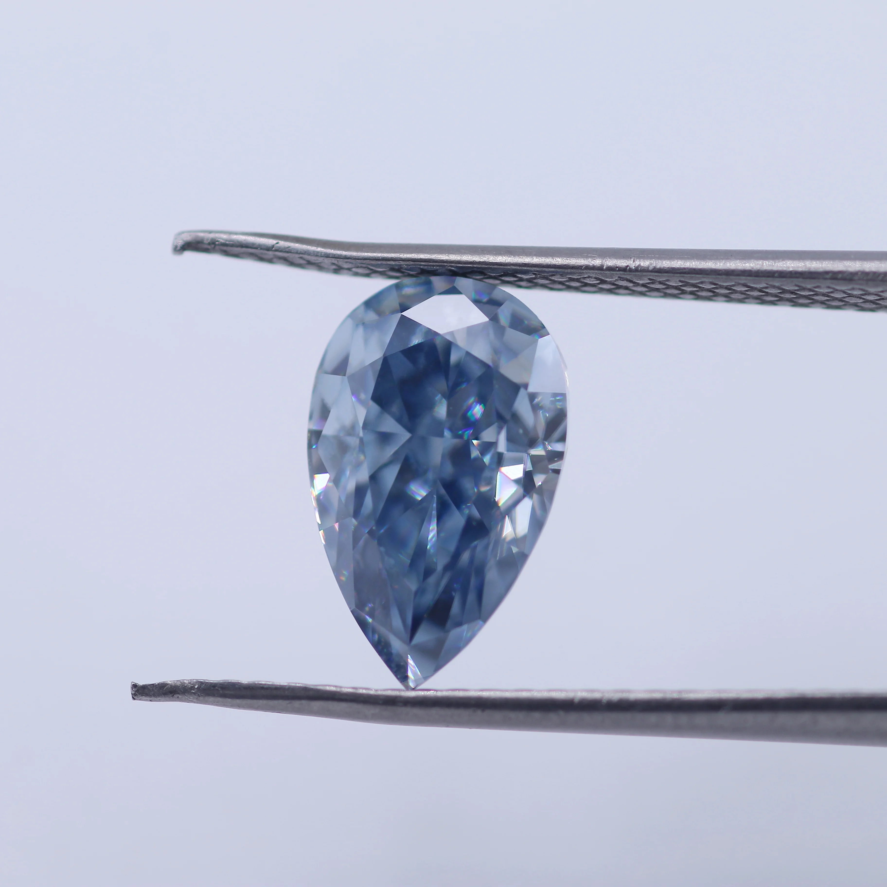 HanYu Crushed Ice Pear Cut D Light Blue Color VVS Pink Moissanite